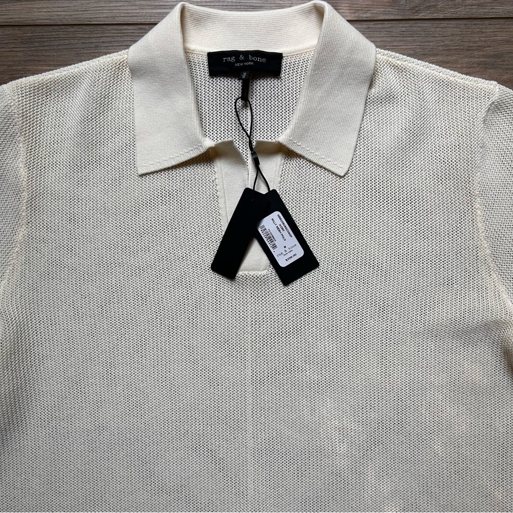 SOLD rag & bone | Willy Mesh Cream Polo Shirt Classic Knit (Medium) - Picture 6 of 14